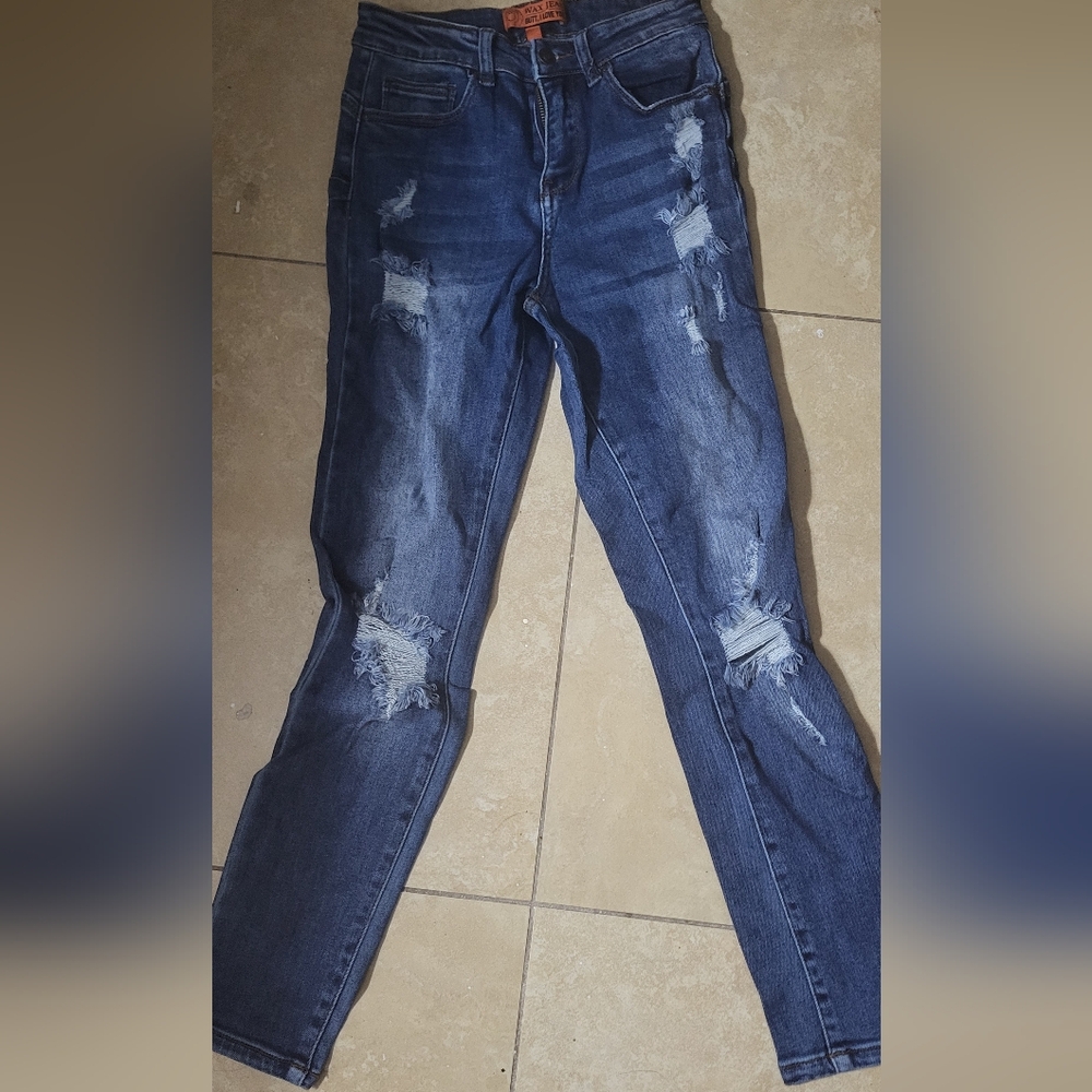 Wax Jean but i love you Dark Blue Distressed Skinny Jeans